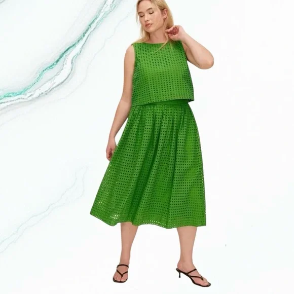 Kate Spade Vibrant Green A-Line Skirt Eyelet 💚🍃 - Picture 9 of 13